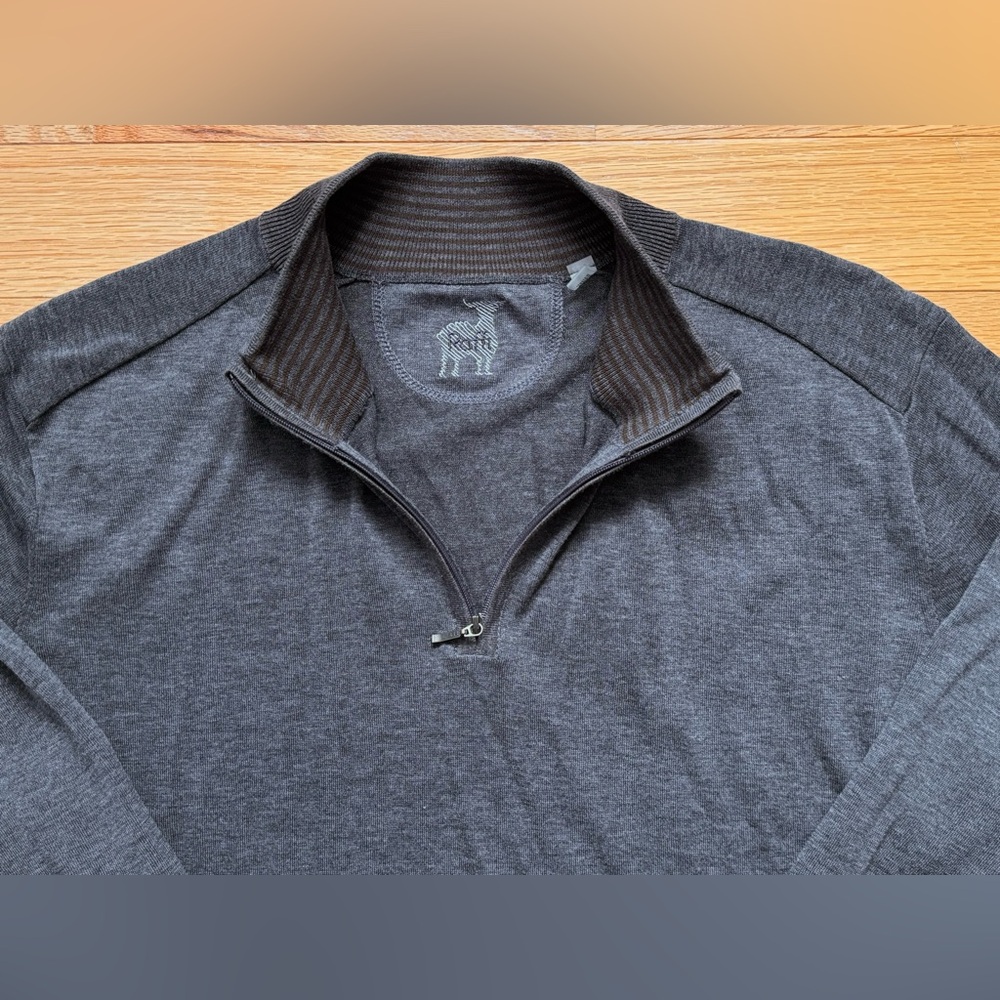 NWOT Raffi Men’s Quarter-Zip Gray Sweater, Size L, Cotton Silk Linen Blend